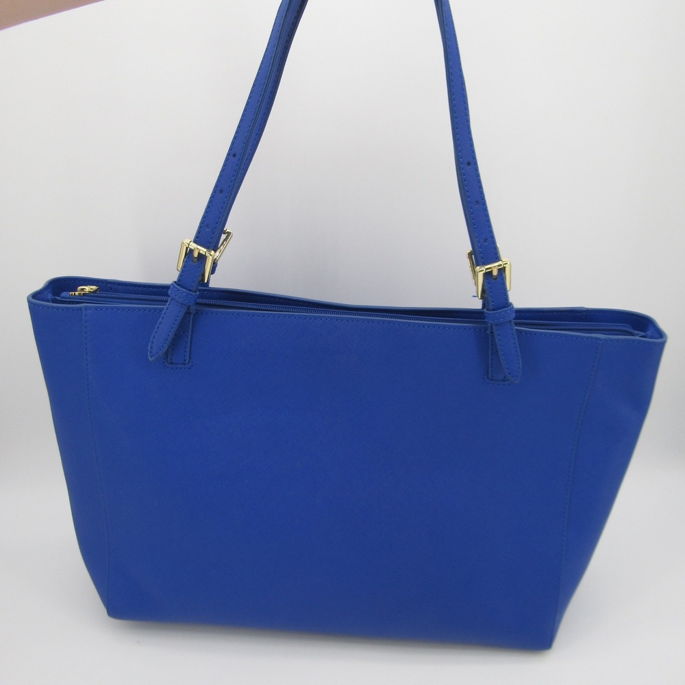 Tory Burch York Buckle Tote Royal Blue Saffiano Leather Gold Logo Shoulder Bag - Picture 3 of 10